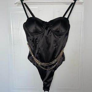 satin body suit with chain